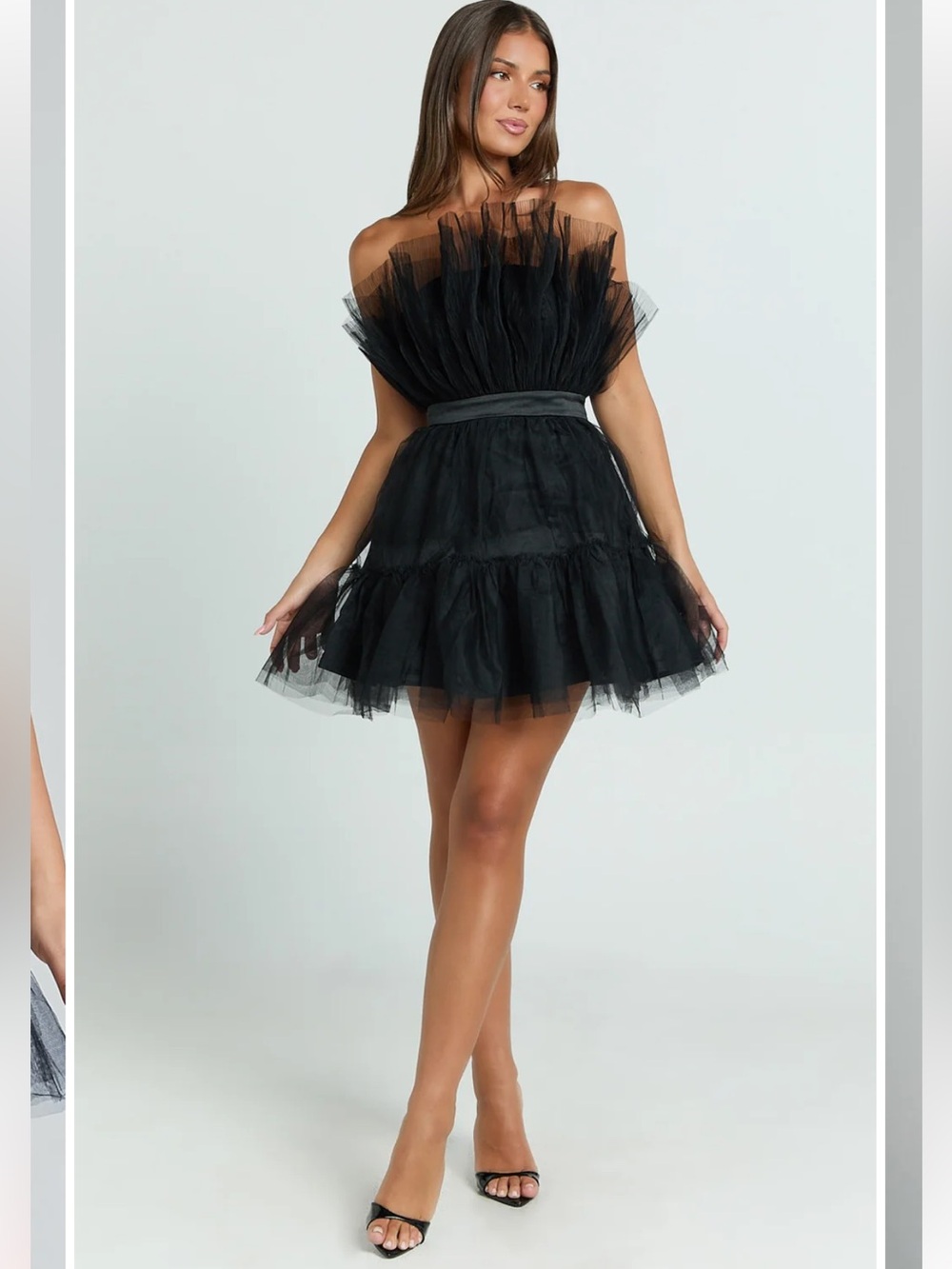 Showpo Amalya Mini Dress Tiered Tulle Fit And Flare Dress In Black - Picture 2 of 15
